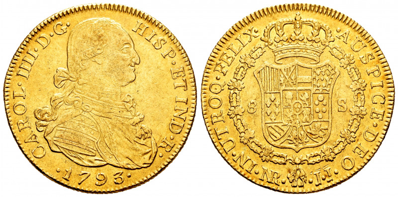 Charles IV (1788-1808). 8 escudos. 1793. Santa Fe de Nuevo Reino. JJ. (Cal-1723)...