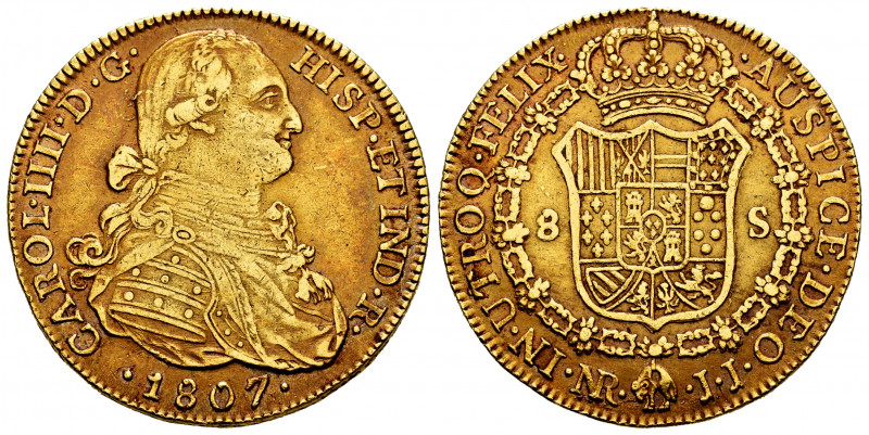 Charles IV (1788-1808). 8 escudos. 1807. Santa Fe de Nuevo Reino. JJ. (Cal-1748)...