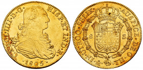 Charles IV (1788-1808). 8 escudos. 1805. México. TH. (Cal-1649). (Cal onza-1041). Au. 27,02 g. Slightly cleaned obverse. Original luster. XF/AU. Est.....
