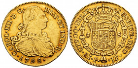 Charles IV (1788-1808). 8 escudos. 1798. Popayán. JF. (Cal-1670). (Cal onza-1071). (Restrepo-98-16). Au. 27,05 g. Choice VF. Est...1300,00. 


 SPA...