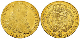 Charles IV (1788-1808). 8 escudos. 1801. Santa Fe de Nuevo Reino. JJ. (Cal-1738). (Cal onza-1136). (Restrepo-97-25). Au. 26,97 g. It retains some mino...