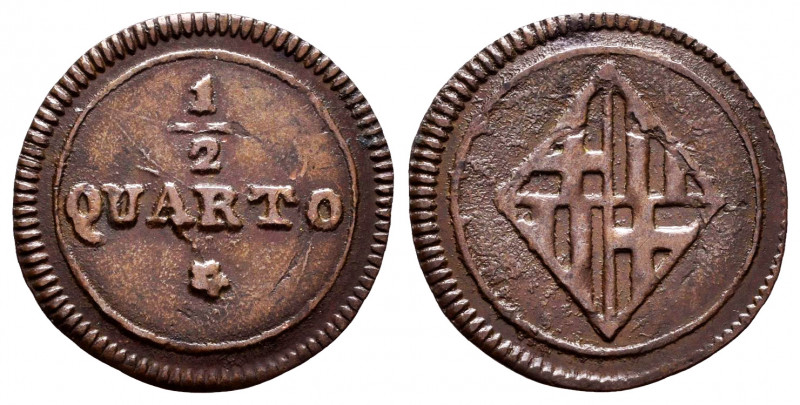 Joseph Napoleon (1808-1814). 1/2 cuarto. Barcelona. (C-1). Ae. 1,13 g. Choice VF...