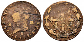 Joseph Napoleon (1808-1814). 8 maravedis. 1812. Segovia. (Cal-5). Ae. 10,93 g. Striking defects. Choice F. Est...50,00. 


 SPANISH DESCRIPTION: Jo...