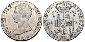 Joseph Napoleon (1808-1814). 20 reales. 1811. Madrid. AI. (Cal-37). Ag. 26,89 g. Cleaning scratches. XF. Est...400,00. 


 SPANISH DESCRIPTION: Jos...