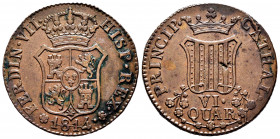 Ferdinand VII (1808-1833). 6 quartos. 1814. Barcelona. (Cal-20). Ae. 12,25 g. Minor deposits. Defect on reverse. Choice VF. Est...50,00. 


 SPANIS...