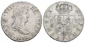Ferdinand VII (1808-1833). 2 reales. 1826. Madrid. AJ. (Cal-842). Ag. 6,01 g. Choice VF. Est...80,00. 


 SPANISH DESCRIPTION: Fernando VII (1808-1...