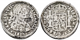 Ferdinand VII (1808-1833). 8 reales. 1813. Chihuahua. RP. (Cal-1165). Ag. 27,69 g. Imaginary bust. Molten silver. Scarce. Choice F. Est...200,00. 

...