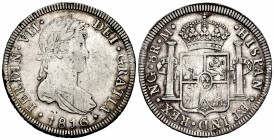 Ferdinand VII (1808-1833). 8 reales. 1816. Guatemala. M. (Cal-1229). Ag. 26,88 g. Adjustment lines. Slightly cleaned. VF/Choice VF. Est...200,00. 

...