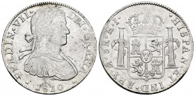 Ferdinand VII (1808-1833). 8 reales. 1810. México. HJ. (Cal-1314). Ag. 27,01 g. Imaginary bust. It retains some minor luster. Choice VF. Est...120,00....