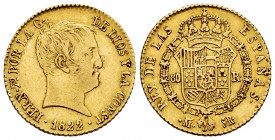Ferdinand VII (1808-1833). 80 reales. 1822. Madrid. SR. (Cal-1573). Au. 6,73 g. "Cabezon" type. Choice VF. Est...350,00. 


 SPANISH DESCRIPTION: F...