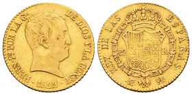 Ferdinand VII (1808-1833). 80 reales. 1822. Madrid. SR. (Cal-1641). Au. 6,70 g. "Cabezon" type. Almost VF. Est...300,00. 


 SPANISH DESCRIPTION: F...