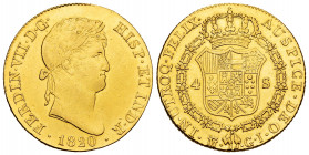 Ferdinand VII (1808-1833). 4 escudos. 1820. Madrid. GJ. (Cal-1716). Au. 13,47 g. Cleaned. Almost XF. Est...575,00. 


 SPANISH DESCRIPTION: Fernand...