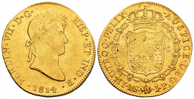 Ferdinand VII (1808-1833). 8 escudos. 1814. Lima. JP. (Cal-1761). (Cal onza-1220). Au. 26,94 g. Minor adjustment marks. VF/Choice VF. Est...1300,00. ...