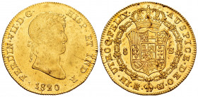 Ferdinand VII (1808-1833). 8 escudos. 1820/1. Madrid. GJ. (Cal-1777). (Cal onza-unlisted overdate). Au. 27,00 g. Overdate. Thin crack. Hairline on obv...