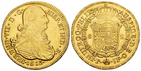 Ferdinand VII (1808-1833). 8 escudos. 1813. Popayán. JF. (Cal-1815). (Cal onza-1287). (Restrepo-128-11a). Au. 26,91 g. Bust of Charles IV. Some origin...