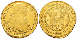 Ferdinand VII (1808-1833). 8 escudos. 1817. Popayán. FM. (Cal-1821). (Cal onza-1298). (Restrepo-128-29). Au. 26,89 g. Hairlines. Minor planchet flaw. ...