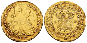 Ferdinand VII (1808-1833). 8 escudos. 1817. Popayán. FM. (Cal-1821). (Cal onza-1298). (Restrepo-128-29). Au. 27,06 g. Minor nicks on edge. Scratch on ...