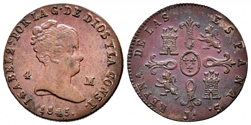 Elizabeth II (1833-1868). 4 maravedis. 1845. Jubia. (Cal-71). Ae. 4,99 g. Almost...