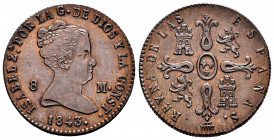 Elizabeth II (1833-1868). 8 maravedis. 1843. Segovia. (Cal-130). Ae. 10,91 g. Almost XF. Est...70,00. 


 SPANISH DESCRIPTION: Isabel II (1833-1868...