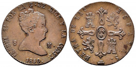 Elizabeth II (1833-1868). 8 maravedis. 1850. Segovia. (Cal-137). Ae. 9,92 g. Minor nick on edge. A good sample. XF. Est...120,00. 


 SPANISH DESCR...