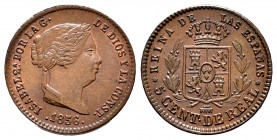 Elizabeth II (1833-1868). 5 céntimos. 1856. Segovia. (Cal-161). Ae. 1,81 g. Beautiful colour. XF. Est...70,00. 


 SPANISH DESCRIPTION: Isabel II (...