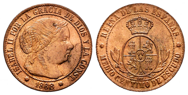 Elizabeth II (1833-1868). 1/2 centimo de escudo. 1868. Sevilla. OM. (Cal-212). A...