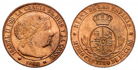 Elizabeth II (1833-1868). 1/2 centimo de escudo. 1868. Sevilla. OM. (Cal-212). Ae. 1,22 g. It retains some luster. AU. Est...40,00. 


 SPANISH DES...