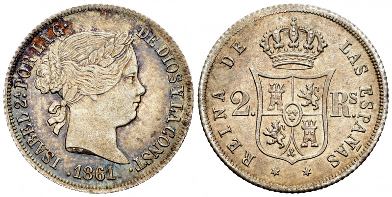 Elizabeth II (1833-1868). 2 reales. 1861. Madrid. (Cal-376). Ag. 2,57 g. Some bl...