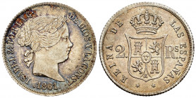 Elizabeth II (1833-1868). 2 reales. 1861. Madrid. (Cal-376). Ag. 2,57 g. Some bluish patina on obverse. AU. Est...160,00. 


 SPANISH DESCRIPTION: ...