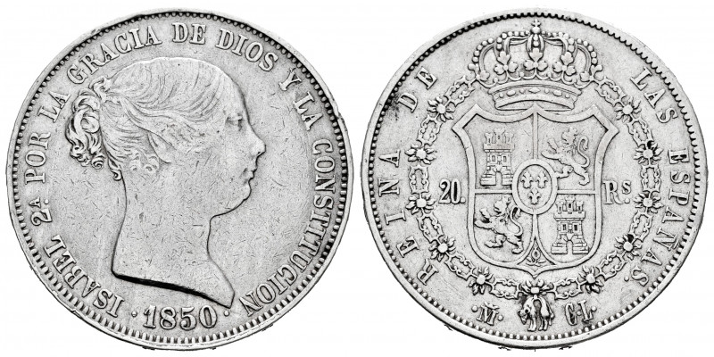 Elizabeth II (1833-1868). 20 reales. 1850. Madrid. CL. (Cal-591). Ag. 25,78 g. C...
