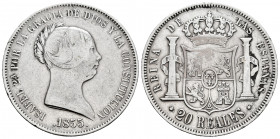 Elizabeth II (1833-1868). 20 reales. 1855. Madrid. (Cal-597). Ag. 25,49 g. Cleaned. Almost VF. Est...75,00. 


 SPANISH DESCRIPTION: Isabel II (183...
