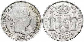 Elizabeth II (1833-1868). 20 reales. 1857. Madrid. (Cal-614). Ag. 25,84 g. Surface rust on obverse. Choice VF/Almost XF. Est...90,00. 


 SPANISH D...