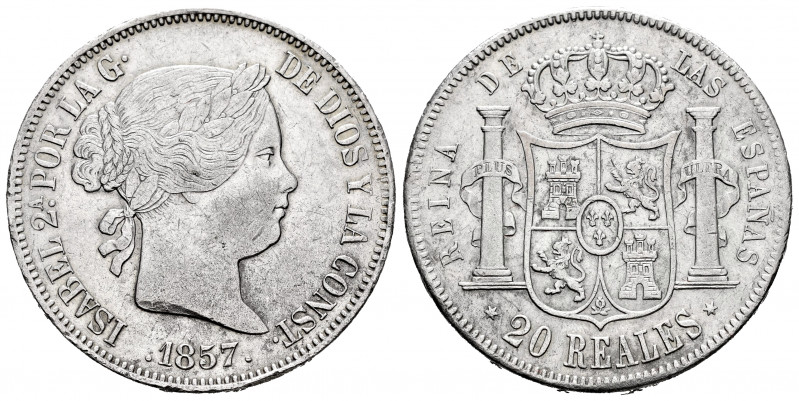 Elizabeth II (1833-1868). 20 reales. 1857. Madrid. (Cal-614). Ag. 25,97 g. Nicks...
