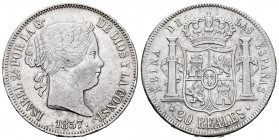 Elizabeth II (1833-1868). 20 reales. 1857. Madrid. (Cal-614). Ag. 25,97 g. Nicks on edge. Slight rust on obverse. Choice VF. Est...75,00. 


 SPANI...