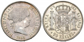 Elizabeth II (1833-1868). 20 reales. 1858. Madrid. (Cal-615). Ag. 25,85 g. Cleaned obverse. Almost XF. Est...100,00. 


 SPANISH DESCRIPTION: Isabe...