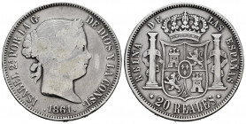 Elizabeth II (1833-1868). 20 reales. 1861. Madrid. (Cal-619). Ag. 25,70 g. Minor nicks on edge. Choice F/Almost VF. Est...60,00. 


 SPANISH DESCRI...