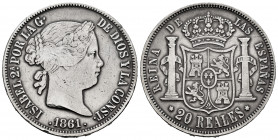 Elizabeth II (1833-1868). 20 reales. 1861. Madrid. (Cal-619). Ag. 25,99 g. Cleaned. Almost VF. Est...100,00. 


 SPANISH DESCRIPTION: Isabel II (18...