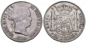 Elizabeth II (1833-1868). 20 reales. 1864. Madrid. (Cal-622). Ag. 25,79 g. It was in hoop. VF. Est...60,00. 


 SPANISH DESCRIPTION: Isabel II (183...