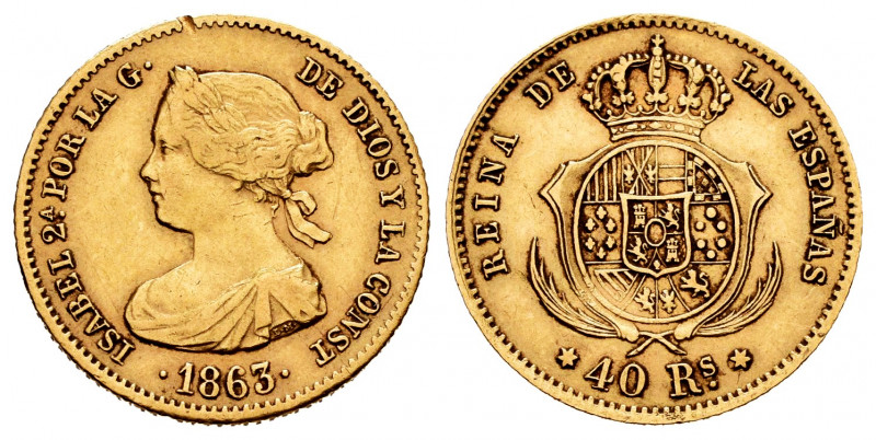 Elizabeth II (1833-1868). 40 reales. 1863. Madrid. (Cal-682). Au. 3,35 g. Metal ...