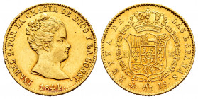 Elizabeth II (1833-1868). 80 reales. 1844. Barcelona. PS. (Cal-711). Au. 6,75 g. Hairlines and minor nicks. Almost XF. Est...350,00. 


 SPANISH DE...