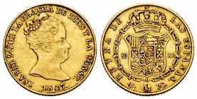 Elizabeth II (1833-1868). 80 reales. 1847. Barcelona. PS. (Cal-716). Au. 6,69 g. VF. Est...300,00. 


 SPANISH DESCRIPTION: Isabel II (1833-1868). ...
