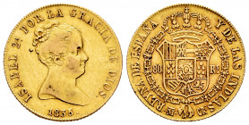 Elizabeth II (1833-1868). 80 reales. 1835. Madrid. CR. (Cal-720). Au. 6,77 g. Minor nick on obverse. VF/Choice VF. Est...300,00. 


 SPANISH DESCRI...