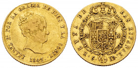 Elizabeth II (1833-1868). 80 reales. 1842/1. Sevilla. RD. (Cal-746). Au. 6,65 g. Overdate. VF. Est...300,00. 


 SPANISH DESCRIPTION: Isabel II (18...