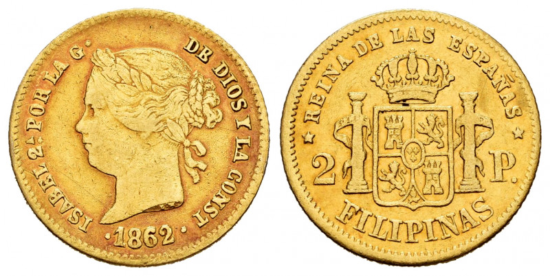 Elizabeth II (1833-1868). 2 pesos. 1862. Manila. (Cal-838). Au. 3,34 g. It was i...