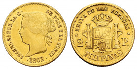 Elizabeth II (1833-1868). 2 pesos. 1862. Manila. (Cal-838). Au. 3,34 g. Cleaned. Almost VF. Est...160,00. 


 SPANISH DESCRIPTION: Isabel II (1833-...