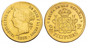 Elizabeth II (1833-1868). 2 pesos. 1862. Manila. (Cal-838). Au. 3,31 g. Repaired welding at 12 o´clock. Almost VF. Est...160,00. 


 SPANISH DESCRI...