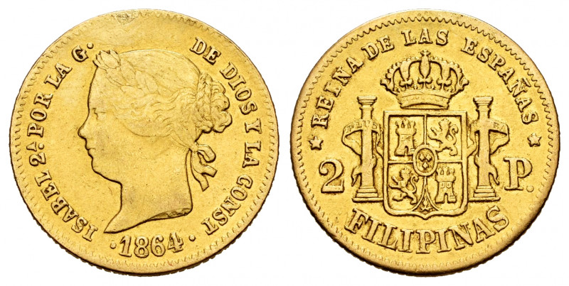 Elizabeth II (1833-1868). 2 pesos. 1864. Manila. (Cal-844). Au. 3,35 g. It was i...