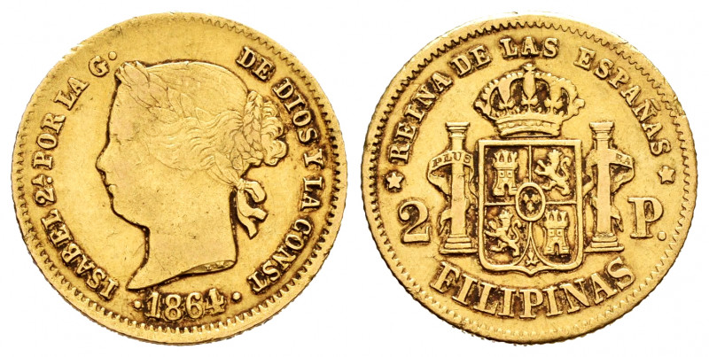 Elizabeth II (1833-1868). 2 pesos. 1864. Manila. (Cal-844). Au. 3,36 g. Minor ni...