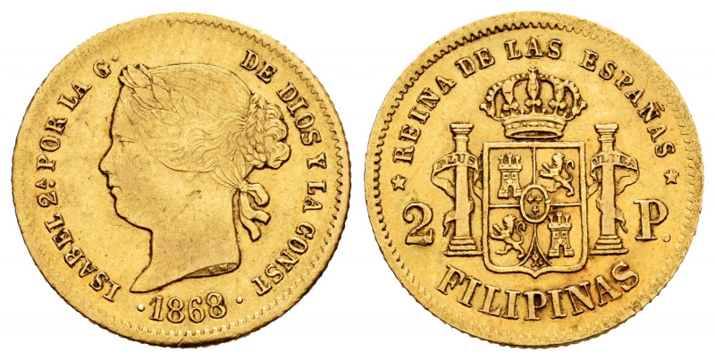 Elizabeth II (1833-1868). 2 pesos. 1868. Manila. (Cal-850). Au. 3,44 g. Choice V...