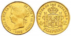 Elizabeth II (1833-1868). 4 pesos. 1868. Manila. (Cal-865). Au. 6,76 g. Minor nicks on edge. Almost XF/XF. Est...350,00. 


 SPANISH DESCRIPTION: I...